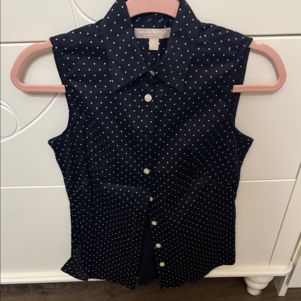 Banana Republic Navy Polka Dot Sleeveless Shirt